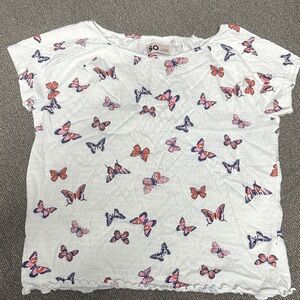 SO White Tee with Pink and Purple Butterfly Print